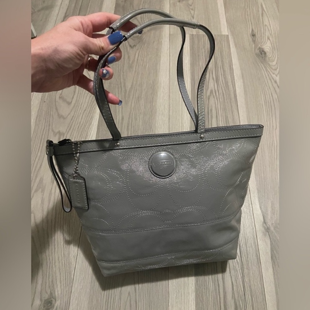 Coach Silver Stitched Shoulder Bag